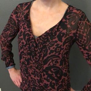 Button up raspberry and black blouse.